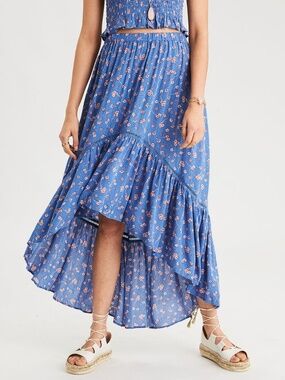 NWT AE Blue Floral High Low Skirt